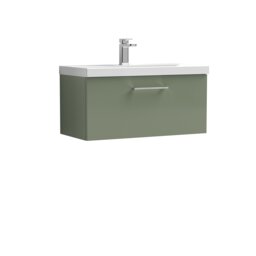 Balterley Wall Hung 1 Drawer Vanity Unit with Mid-Edge Ceramic Basin Green Satin Green