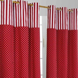 Homescapes Polka Dots Red Ready Made Eyelet Curtain Pair - 117 x 137 cm Drop Red Red