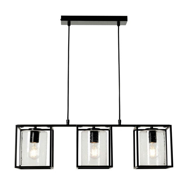 BHS Hardy Cage Ceiling Pendant Bar with Bubble Glass Shades, Matte Black