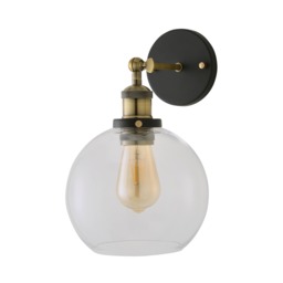 ValueLights Sheridan Black and Gold Wall Light Clear Glass Shade and Bulb