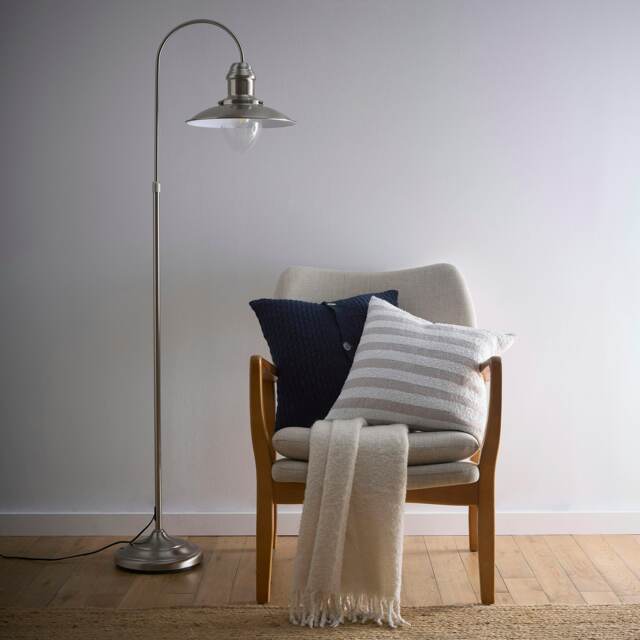 Chester Satin Nickel Vintage Freestanding Fisherman’s Floor Lamp Silver