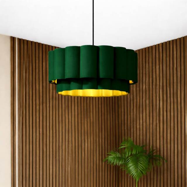 CGC Selina Scalloped Two-Tier Forest Green Drum Lampshade Large 48cm