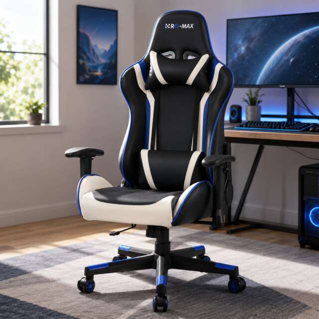 RG-MAX Gaming Office Chair High Back, Padding, Adjustable Height & Arms - Blue