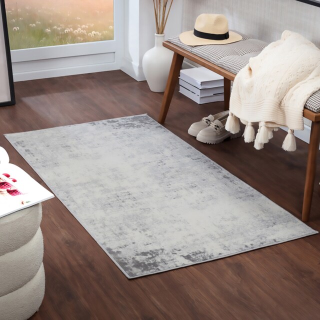 LIVABLISS Roma-Abstract Modern Marble Rug 80 x 150 cm Charcoal Grey Off-White