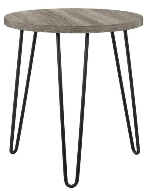 Owen Retro Round End Table in Distressed Grey Oak Grey Grey Oak
