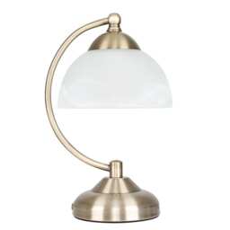 ValueLights Stamford Antique Brass Crescent Table Lamp Glass Shade Gold