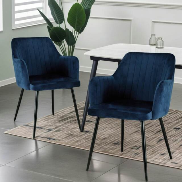 Charlotte Velvet Comfort Dining Chairs - Set of 2 Blue