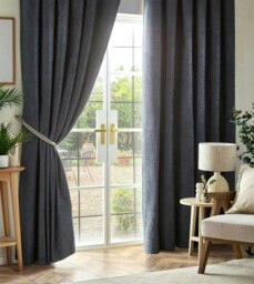 Chenille Blackout Pencil Pleat Taped Top Curtains - 117cm x 183cm - Charcoal