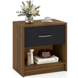COSTWAY Bedroom Nightstand 3-Tier Bedside Table w/Drawer Brown Brown
