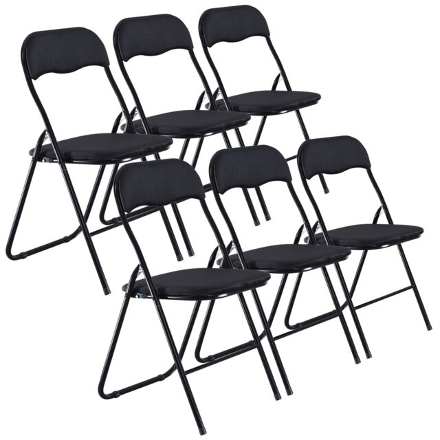 6 Pc Folding Lightweight Chair Set Portable Metal Frame PVC Velvet Ribcord Seats Multi Black Velvet