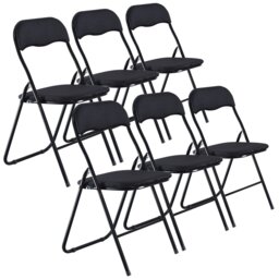 6 Pc Folding Lightweight Chair Set Portable Metal Frame PVC Velvet Ribcord Seats Multi Black Velvet