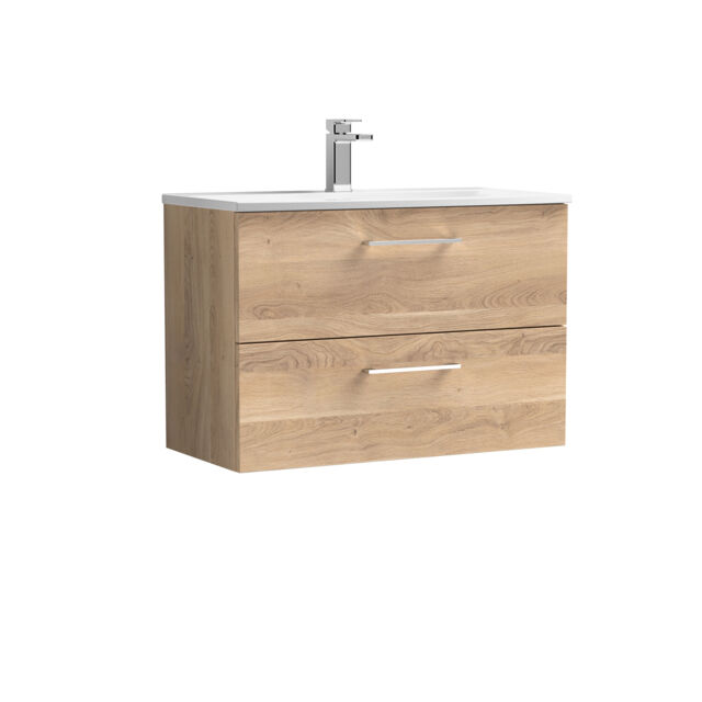 Balterley Modern Bathroom Furniture Wall Hung 2-Drawer Vanity Unit and Rectangular Wash Basin Brown Bleached Oak