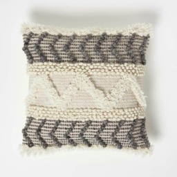 Homescapes Lindi Handwoven Tufted Cream Kilim Cushion - 45 x 45 cm Grey Cream, Grey 1