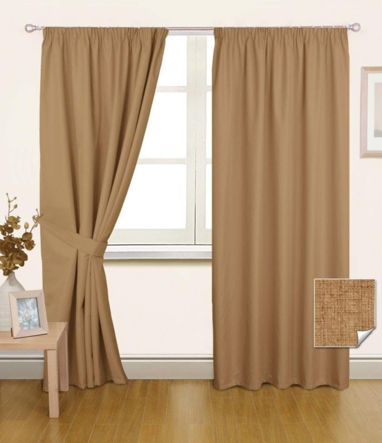 Homescapes Latte Pencil Pleat Blackout Curtain Pair - 66 x 72 Inches