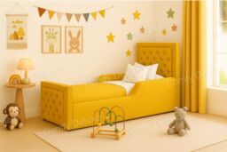 Studded Mustard Plush Velvet 4ft Bed Frame Kids