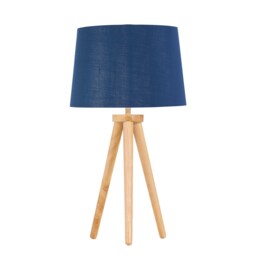Voyage - Light Oak Table Lamp Bedside Light with Navy & Silver Shade Brown Blue Large 1