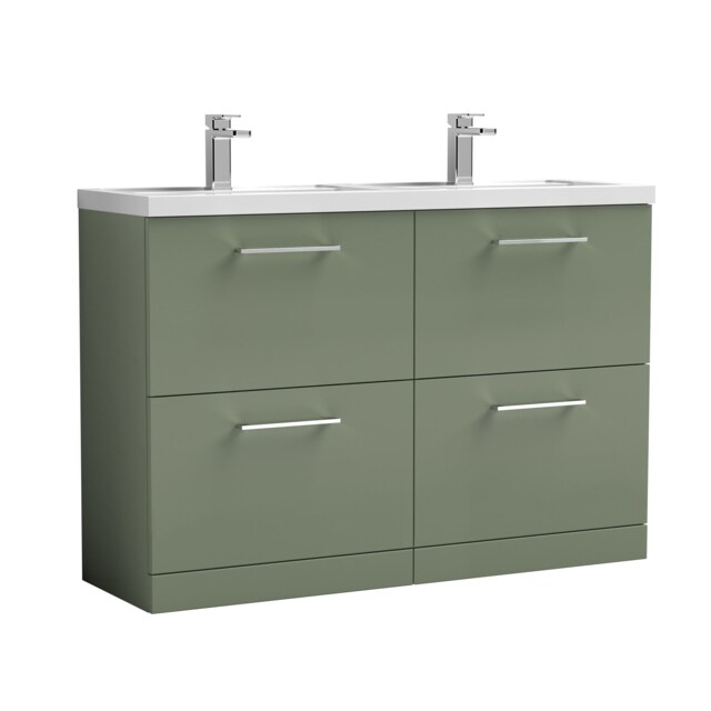 Balterley Level Floor Standing 4 Drawer Vanity Unit & Double Basin for Modern Bathroom Storage Green Satin Green