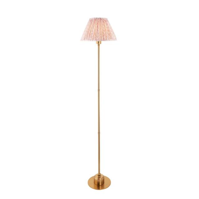 Burley Rechargeable Brushed Aged Brass Plate Floor Lamp with Peachy Keen Fabric Leaf Shade 30cm Integrated LED