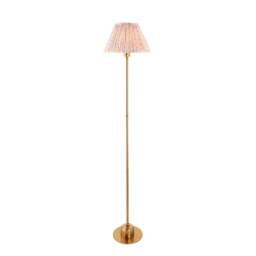 Burley Rechargeable Brushed Aged Brass Plate Floor Lamp with Peachy Keen Fabric Leaf Shade 30cm Integrated LED