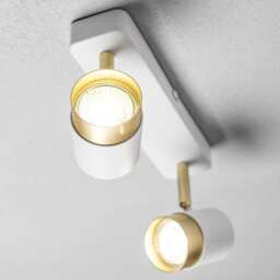 CGC ORIO White and Brushed Gold Two-Head GU10 Adjustable Ceiling/Wall Spot Light Multi White and Brushed Gold height: 12 cm, width: 24 cm, depth: 5.5 cm