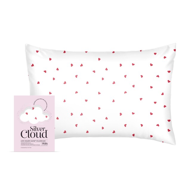 Silver Cloud Silver Ion Infused Satin Pillowcase Heart Print