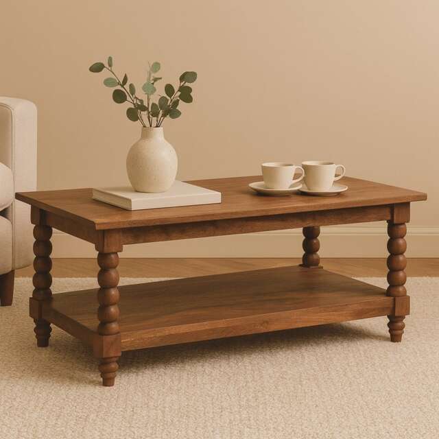 Artisan Furniture Solid Wood Spindle Coffee Table, 1 Open Slot, Brown