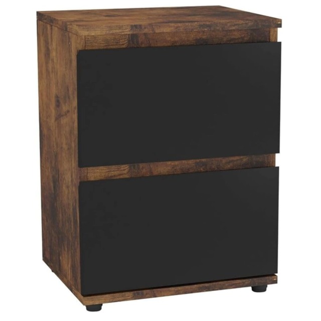 URBNLIVING 2 Drawer Bedside Cabinet Handle Free Nightstand Multi Rustic Brown Carcass + Black Drawers 1