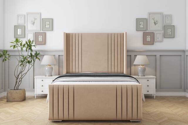 "Sloomy Camden Pebble Plush Bed Frame With 50"" Upholstered Wingback Headboard 5' King"