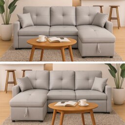 Milano 3 Seater L Shape Pullout Sofa Bed with Deep Storage Compartment & Reversible Chaise Grey 1