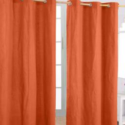 Homescapes Cotton Plain Burnt Orange Ready Made Eyelet Curtain Pair - 117 x 137 cm Orange Burnt Orange (W) 117cm x (L) 137cm