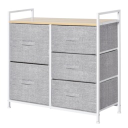 HOMCOM 5 Drawer Linen Basket Storage Unit Home Organisation w Shelf Handles Metal Frame Adjustable Feet Hallway Home Dresser Grey