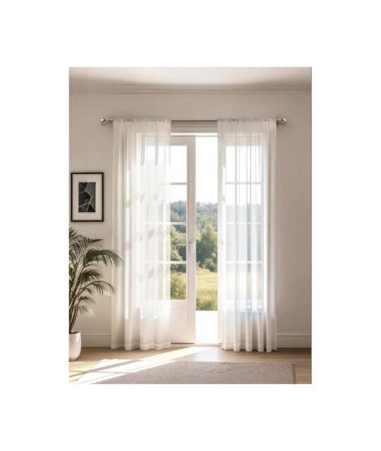 Sheer Slot Top Voile Curtains in White White