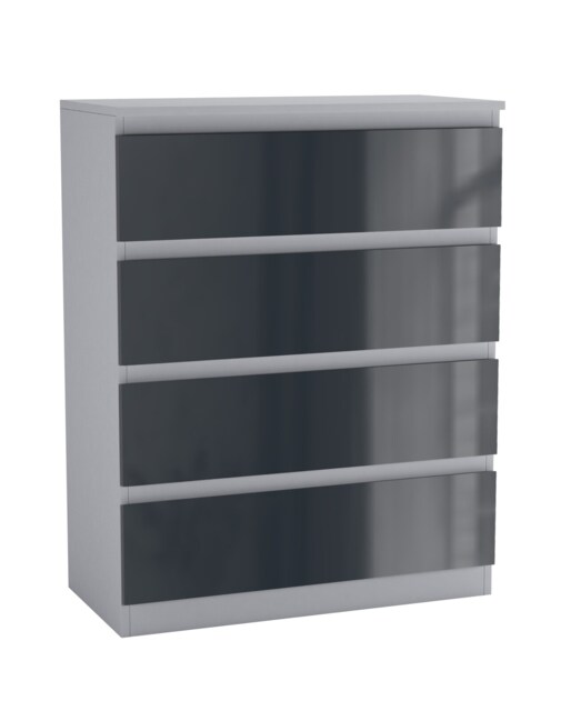 Gloss 4 Drawer Chest No Handle Storage Cabinet Grey Gloss Grey Drawer One Size 1