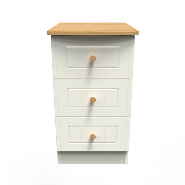 Lancaster 3 Drawer Bedside Cabinet in Cream Ash & Oak (Ready Assembled) Cream Cream Ash & Oak