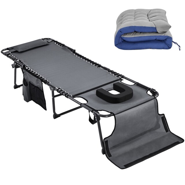 Yaheetech Outdoor Folding Tanning Chair with Removable Cushion and Face Hole Grey Grey Portable/Travel 1