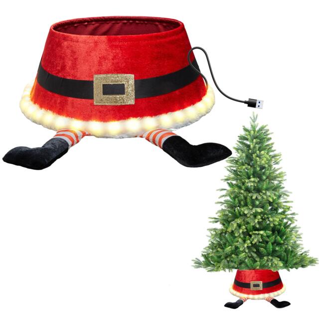 22inch LED Christmas Tree Skirt Light Up Santa Style Tree Stand Cover for Tree Decorations