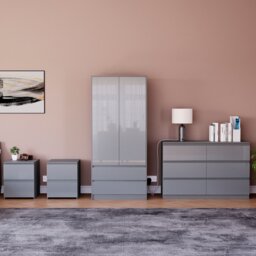Vida Designs Glinton 4 Piece FSC Certified Bedroom Set (2 Drawer Bedside Chest x2, 6 Drawer Chest, 2 Door 2 Drawer Wardrobe), Grey Grey Grey L 4
