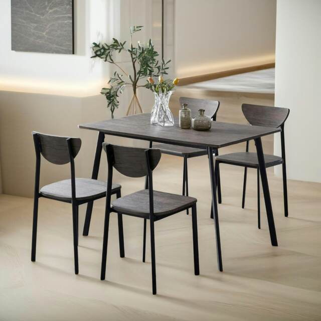 Industrial Dining Table With 4 Chairs Set Wood Effect Brown Brown