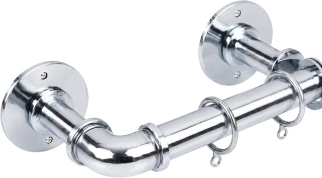 Lister Cartwright 25mm Chrome Industrial Pipe Extendable Curtain Pole Heavy Duty Metal Curtain Rod with Rings(70-120 cm)
