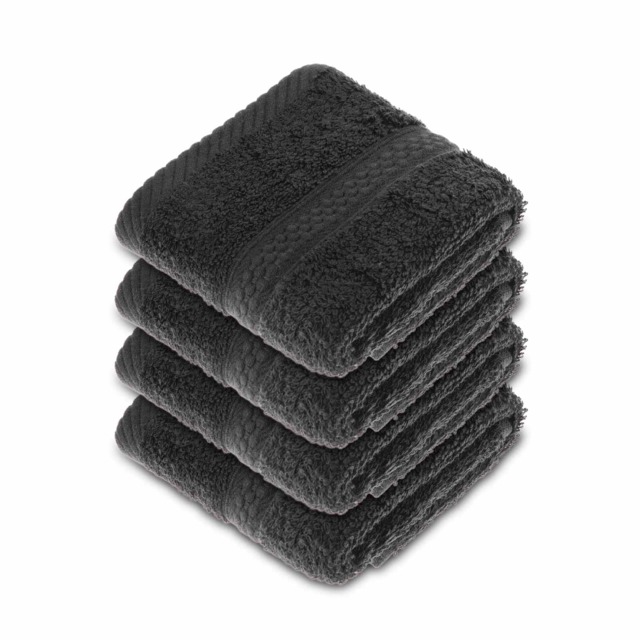 Homescapes Turkish Cotton Black Face Cloth - Set of 4