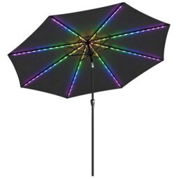 Outsunny 3 m Garden Parasol Umbrella with LED Lights, Patio Umbrella Black Black 295 x 295 x 245 cm