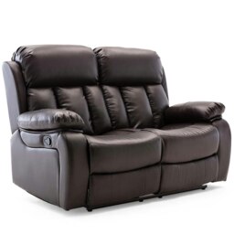 Chester 2 Seater Manual High Back Bonded Leather Recliner Sofa (Brown)