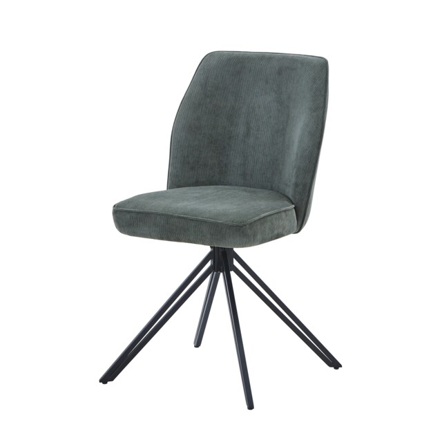 Pair of Aspen Cord Fabric Swivel Dining Chairs with Curved Padded Seats and Smooth Rotating Metal Base
