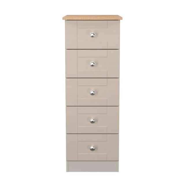 Cumbria 5 Drawer Tall Bedside Cabinet in Kashmir Ash & Bardolino Oak (Ready Assembled) Cream Kashmir Ash & Bardolino Oak