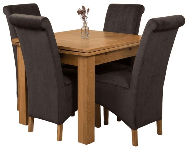 Richmond 90-150cm Oak Extending Dining Table and 4 Montana Fabric Chairs Black Black