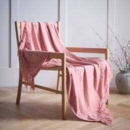 Malmo Pink Textured Tassels Chenille Throwover Bed Throw Blanket 127 x 152 cm