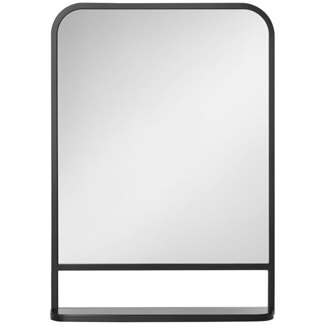 HOMCOM Modern Square Wall Mirror with Storage Shelf, 70 50 cm Mirrors for Living Room, Bedroom, Black