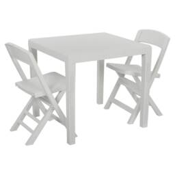 White Plastic Garden Table with Chair White 3