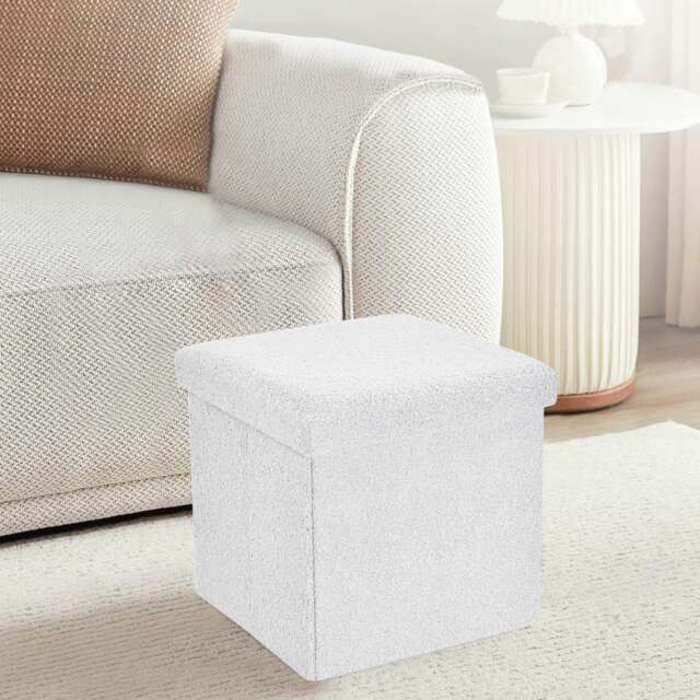 Home Republic Boucle Storage Ottoman - 38cm X 38cm Foldable White