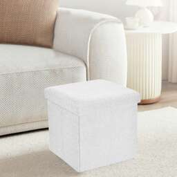 Home Republic Boucle Storage Ottoman - 38cm X 38cm Foldable White